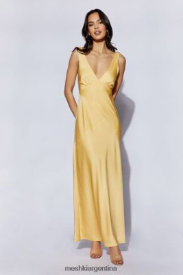 Meshki Argentina | Meshki Vestido largo de satén con escote en la espalda Nadia 06482X11 limón