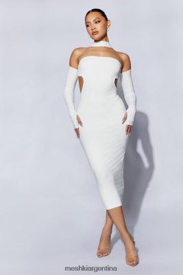 Meshki Argentina | Meshki Vestido midi con banda en el cuello Demie y guantes sin dedos 06482X704 blanco