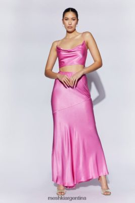 Meshki Argentina | Meshki falda larga de satén con estampado de amapolas 06482X1523 rosa