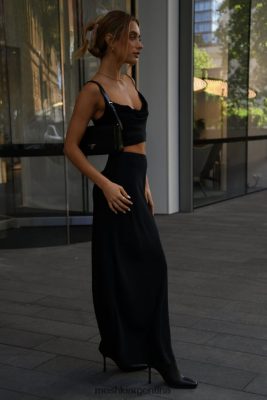 Meshki Argentina | Meshki falda larga de satén con estampado de amapolas 06482X1527 negro