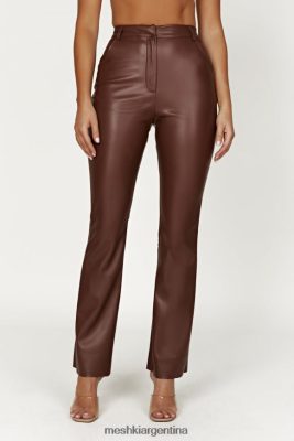 Meshki Argentina | Meshki pantalones tyra de pernera recta de piel sintética 06482X1239 chocolate