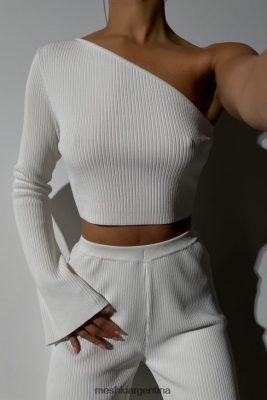 Meshki Argentina | Meshki top corto con mangas acampanadas y un hombro rue 06482X974 blanco