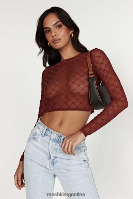 Meshki Argentina | Meshki top corto de malla con monograma letitia 06482X1218 chocolate con cerezas