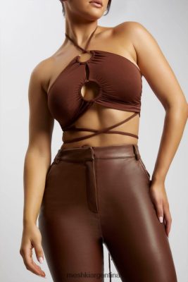 Meshki Argentina | Meshki top corto sabrina fruncido con cuello halter 06482X1169 chocolate