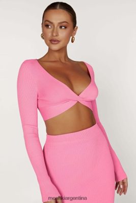 Meshki Argentina | Meshki top de punto de manga larga con parte delantera retorcida Kaesha 06482X1070 rosa chicle