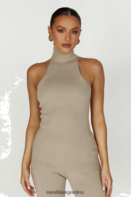 Meshki Argentina | Meshki top kelsea de cuello alto sin mangas 06482X897 gris pardo