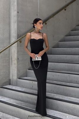 Meshki Argentina | Meshki vestido largo amorette con ribetes de encaje 06482X287 negro