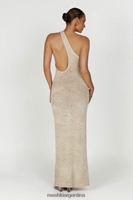 Meshki Argentina | Meshki vestido largo de punto con un hombro y paisley 06482X459 trigo