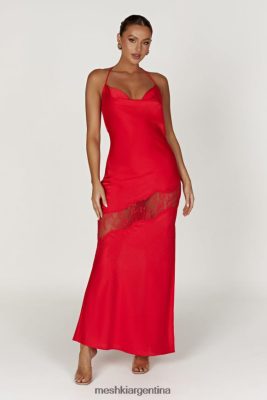 Meshki Argentina | Meshki vestido largo de satén con detalle de encaje chandra 06482X283 rojo