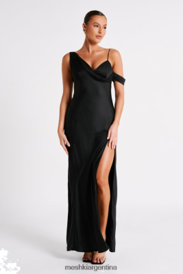Meshki Argentina | Meshki vestido largo de satén con hombros descubiertos Soleil 06482X35 negro
