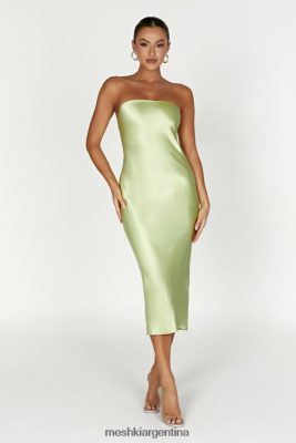 Meshki Argentina | Meshki vestido midi de satén sin tirantes Tyler 06482X343 verde pistacho