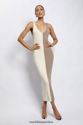 Meshki Argentina | Meshki vestido midi jodie de dos tonos con cuello en v 06482X750 multi desnudo