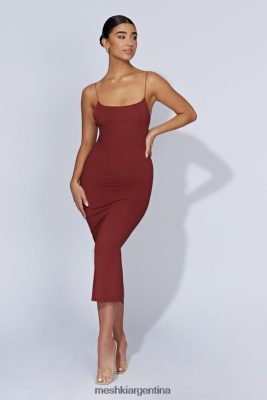 Meshki Argentina | Meshki vestido midi lexia con cuello redondo y escote pronunciado 06482X551 chocolate con cerezas