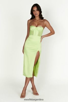 Meshki Argentina | Meshki vestido midi talisa con tirantes de cadena y abertura lateral con corsé 06482X612 verde pistacho