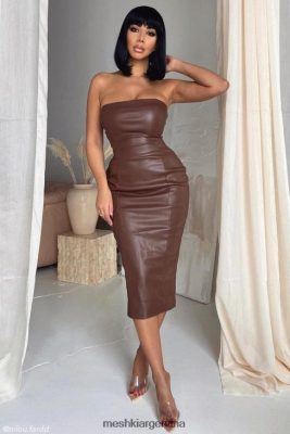 Meshki Argentina | Meshki vestido pamela de piel sintética sin tirantes 06482X513 chocolate