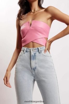 Meshki Ropa | Meshki Top corto con abertura de cuero sintético Perrie 06482X1171 rosa