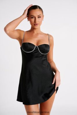 Meshki Ropa | Meshki Vestido corto de satén con copas y cordón de strass elora 06482X34 negro