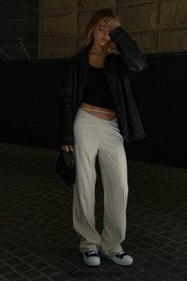 Meshki Ropa | Meshki pantalón bahar de tiro medio con tira ancha en la pierna 06482X1588 trigo