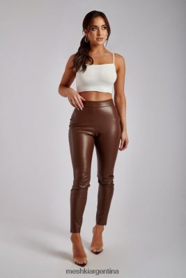 Meshki Ropa | Meshki pantalón shayla skinny de piel sintética con abertura 06482X1339 chocolate