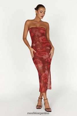 Meshki Ropa | Meshki vestido de malla sin tirantes afrodita 06482X111 estampado de rosas de gran tamaño