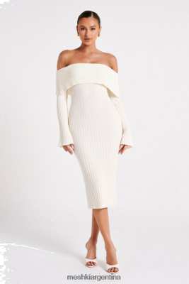 Meshki Ropa | Meshki vestido de punto con hombros descubiertos stefania 06482X79 blanco