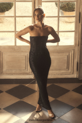 Meshki Ropa | Meshki vestido largo sin tirantes Gemma con lentejuelas 06482X38 negro
