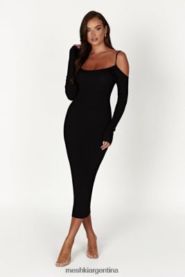 Meshki Ropa | Meshki vestido midi de punto con hombros descubiertos 06482X228 negro