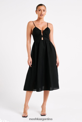 Meshki Ropa | Meshki vestido midi magdelena de lino con aberturas 06482X18 negro